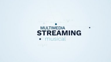 multimedya müzik teknolojisi medya netflix mobil radyo nağme bulut sunucu animasyonlu kelime bulut arka planda uhd 4 k akış 3840 2160.