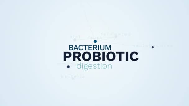 Probiótico bacteria digestión comer fermentado cuidado de la salud flora lactobacillus inmunidad bacterias dieta animada palabra nube fondo en uhd 4k 3840 2160 . — Vídeos de Stock