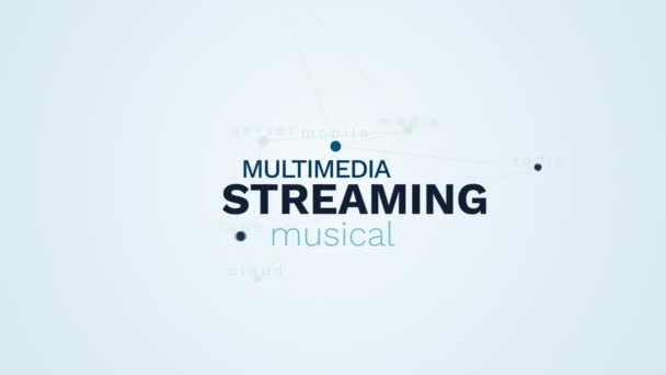 Streaming multimédia technologie musicale media netflix mobile radio tune cloud server animated word cloud background in uhd 4k 3840 2160 . — Video