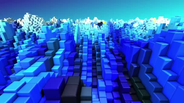 Абстрактная технология синий и белый 3D кубики геометрический фон рендеринг 4k UHD 3840x2160 — стоковое видео