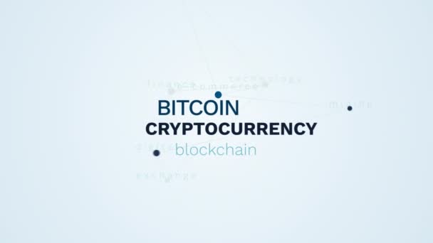 Kryptovaluta bitcoin blockchain ekonomi teknik företag e-handel gruvdrift digitala exchange finans animerade word cloud bakgrund i uhd 4k 3840 2160. — Stockvideo