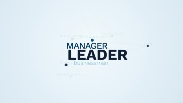 Führer manager geschäftsmann person erfolg führung beeinflussen job boss teamwork business animierte wort cloud hintergrund in uhd 4k 3840 2160. — Stockvideo