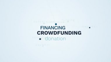 Hayır işi toplu iş kampanya ödeme işbirliği fon bağış yatırım finansman crowdfunding animasyonlu kelime bulutu arka planda uhd 4k 3840 2160.