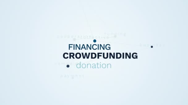 Crowdfunding financiación donación inversión financiación caridad empresa colectiva campaña pago cooperación animado palabra nube fondo en uhd 4k 3840 2160 . — Vídeo de stock