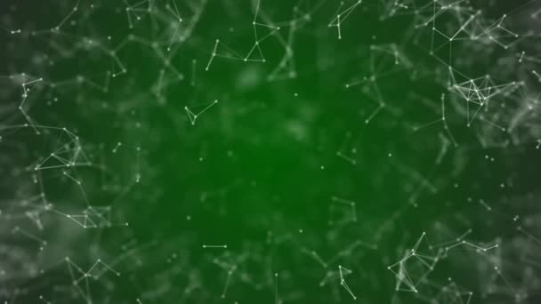 Wizualizacja dużych zbiorów danych, abstrakcyjna nanotechnologia Zielone tło splotu kolorów, globalna sieć nanotechnologii siatki z przestrzenią kopiowania animowaną w doskonałej pętli uhd 4k 3840 2160 — Wideo stockowe
