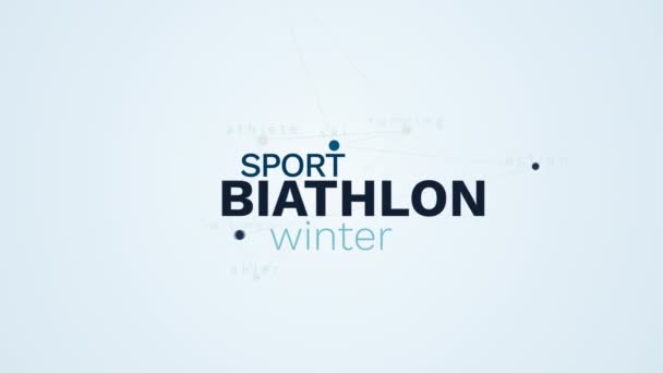 Biatlón deporte invierno nieve corriendo tiro esquí acción ganador esquiador atleta palabra animada nube fondo en uhd 4k 3840 2160 . — Vídeos de Stock