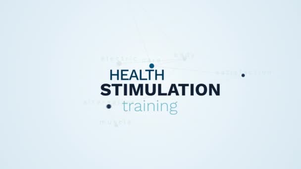 Stimuláció egészségügyi képzés orvosi testület kezelés ellátás elégedettség alternatív izom-elektromos animált szó felhő háttér uhd 4k 3840 2160. — Stock videók