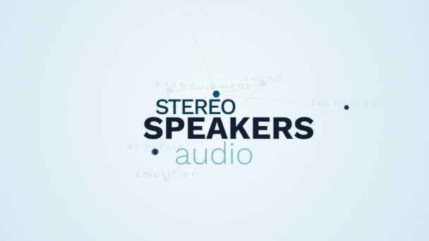 Speaker stereo audio studio sound loudspeaker equipment technology acoustic amplifier bass animated word cloud background in uhd 3840 2160 . — Stok Video