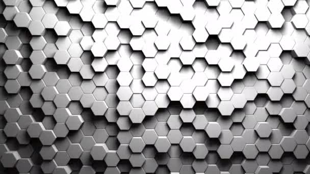 Tecnología hexágono patrón fondo, muchos hexágonos geométricos abstractos blancos como onda, ilusión óptica, computadora generada 3D renderizado telón de fondo — Vídeos de Stock