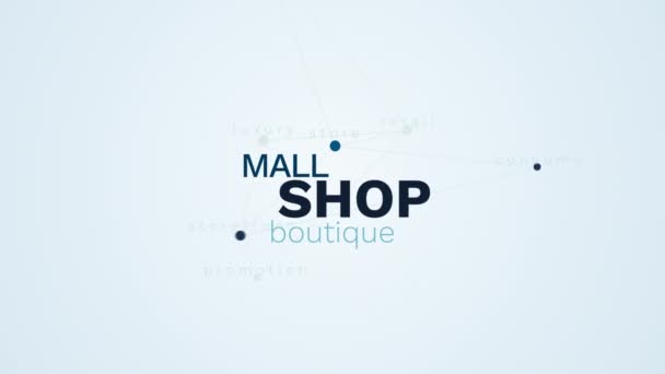Shop mall boutique business retail commercial store consume store front promotion luxe animé mot nuage fond dans uhd 4k 3840 2160 . — Video