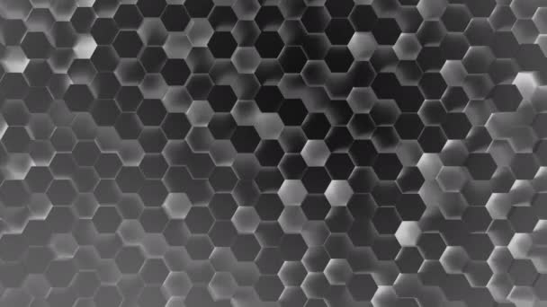 Fondo tecnológico abstracto de fondo de patrón hexágono de tecnología scifi hecho de hexágonos negros con efecto de brillo 4k UHD 3840 2160 — Vídeo de stock