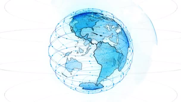 Globe numérique de données terrestres - réseau abstrait de satellites de rendu 3D dans le monde entier. une technologie scientifique étoiles lien satellites créer un pont web ou ciel entourant la planète Terre — Video