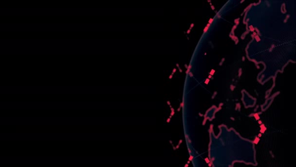 Цифровой земной шар - абстрактный 3D рендеринг спутников сети звездных линий связи, соединяющий мир. спутники создают oneweb или skybridge окружающей планеты передавая сложность большие данные наводнения — стоковое видео