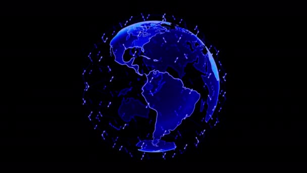 Digitale aarde data globe - abstracte 3D rendering satellieten starlink netwerk verbinding met de wereld. satellieten maken oneweb of skybridge omringende planeet overbrengen complexiteit big data vloed de — Stockvideo