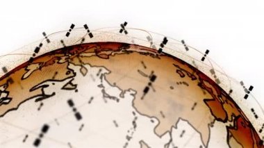 Dijital dünya veri küresi - soyut 3D görüntüleme uyduları yıldız bağlantısı video ağı dünya bağlantısı. Uydular gezegeni çevreleyen bir ağ ya da gökyüzü köprüsü oluşturur. Karmaşıklık taşıyan büyük veri seli