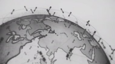 Dijital dünya veri küresi - soyut 3D görüntüleme uyduları yıldız bağlantısı video ağı dünya bağlantısı. Uydular gezegeni çevreleyen bir ağ ya da gökyüzü köprüsü oluşturur. Karmaşıklık taşıyan büyük veri seli