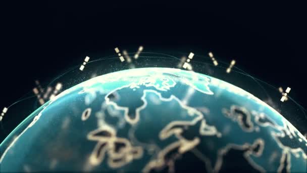 Bstract 3D rendu satellites starlink réseau, globe de données numériques de la terre - connecter le monde. satellites créent unweb ou un pont aérien autour de la planète transmettant des mégadonnées complexes inondent le — Video