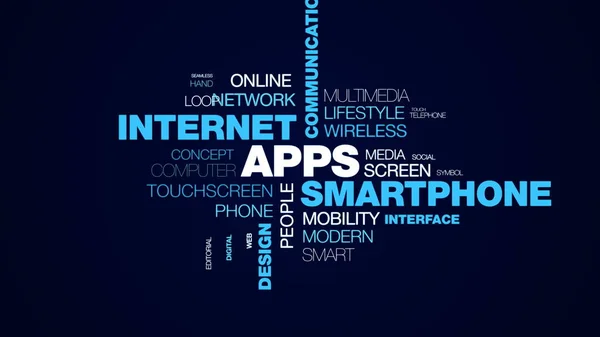 Apps Smartphone Internet Kommunikationstechnologie Software Geschäftsverbindung Mobiles Design Tablette animierte Wort Wolke Hintergrund in uhd 4k 3840 2160. — Stockfoto