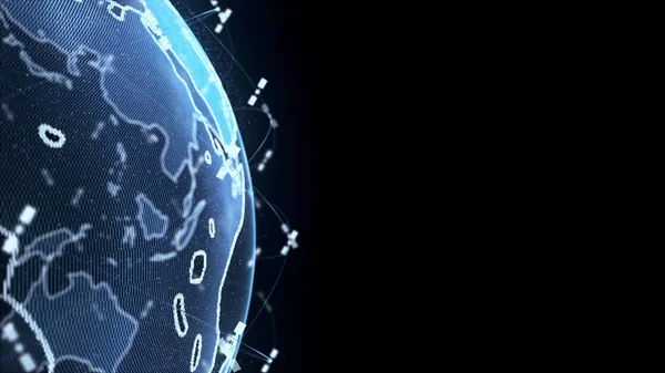 Global network network connection the world abstract 3D rendering satellites starlink. satellites create oneweb or skybridge surrounding planet conveying complexity big data flood the modern digital