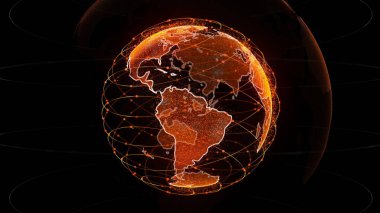 Dijital dünya veri küresi - soyut 3d render uydular ağ dünya çapında. bilimsel bir teknoloji yıldız bağlantı uyduları bir web veya gökyüzü köprü gezegen dünya taşıma çevreleyen oluşturmak