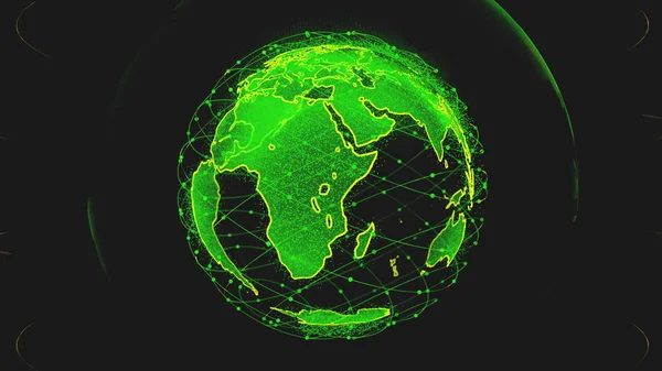 全球网络连接世界抽象三维渲染卫星星联.卫星在行星周围形成了一个网络或天桥，传送着复杂的大数据，充斥着现代数字技术 — 图库照片