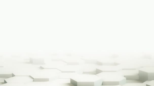 Abstrait hexagone géométrique bureau surface lisse déplacer lumière lumineux propre modèle de grille hexagonale minimale, mouvement d'ondulation aléatoire toile de fond de rendu 3D dans un mur vide architectural simple 4K UHD — Video