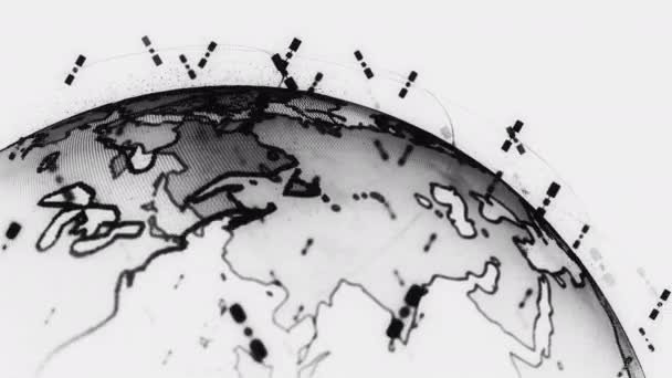 Bezdrátová Internetová data WiFi konektivita globálním systémem telekomunikačních satelitů v animačním konceptu na černém pozadí 3D vykreslování v 4k — Stock video
