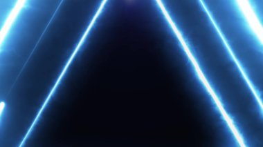 Neon bakcground bir tünel oluşturma edless parlayan dönen neon üçgenler ile uçan, mavi kırmızı pembe mor spektrum, floresan 3d render sonsuzluk ışığı, modern renkli aydınlatma, 4k