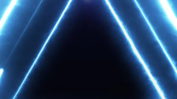 Neon bakcground pływające przez bezedniowo świecące obrotowe Trójkąty Neon tworząc tunel, niebieskie czerwone różowe fioletowe spektrum, Fluorescencyjne 3D rendering światło nieskończoności, nowoczesne kolorowe oświetlenie, 4K — Zdjęcie stockowe