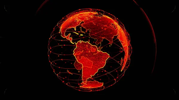 Παγκόσμιο δίκτυο σύνδεσης στον κόσμο αφηρημένη 3D καθιστώντας δορυφόρους Starlink. δορυφόροι δημιουργούν ένα web ή Skybridge γύρω από τον πλανήτη μεταφέρουν πολυπλοκότητα μεγάλα δεδομένα πλημμυρίζουν το σύγχρονο ψηφιακό — Φωτογραφία Αρχείου