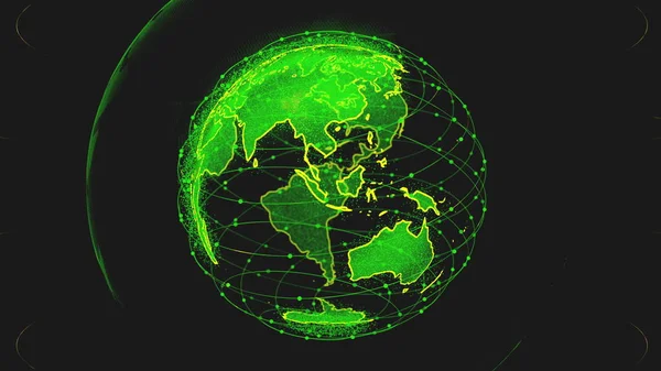 Globale Netzwerkverbindung der Welt abstrakte 3D-Rendering-Satelliten starlink. Satelliten schaffen ein oneweb oder eine Skybridge, die den Planeten umgibt und die Komplexität überträgt Big Data überschwemmt die moderne digitale Welt — Stockfoto