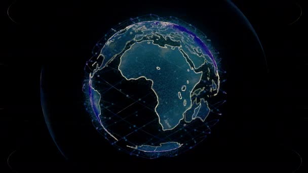 Παγκόσμιο δίκτυο σύνδεσης στον κόσμο αφηρημένη 3D καθιστώντας δορυφόρους Starlink. δορυφόροι δημιουργούν ένα web ή Skybridge γύρω από τον πλανήτη μεταφέρουν πολυπλοκότητα μεγάλα δεδομένα πλημμυρίζουν το σύγχρονο ψηφιακό — Αρχείο Βίντεο