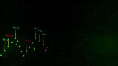 Finansal grafik ve veriler iş dijital eğilim verileri ve Borsa kavramı olarak soyut arka plan üzerinde sayıların sürekli bir artış gösteren, büyüyen grafikler ve sayı ların akan sayaçları