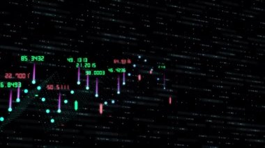 Finansal grafik ve veriler iş dijital eğilim verileri ve Borsa kavramı olarak soyut arka plan üzerinde sayıların sürekli bir artış gösteren, büyüyen grafikler ve sayı ların akan sayaçları
