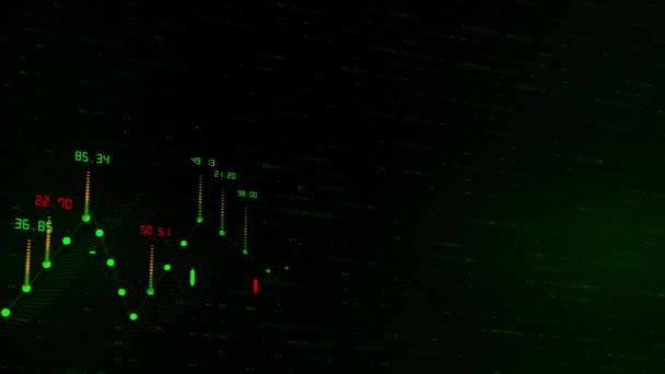 Grafik keuangan dan data menunjukkan peningkatan keuntungan yang stabil, pertumbuhan grafik dan penghitung angka yang mengalir pada latar belakang abstrak sebagai konsep data tren digital bisnis dan Pasar Saham — Stok Video