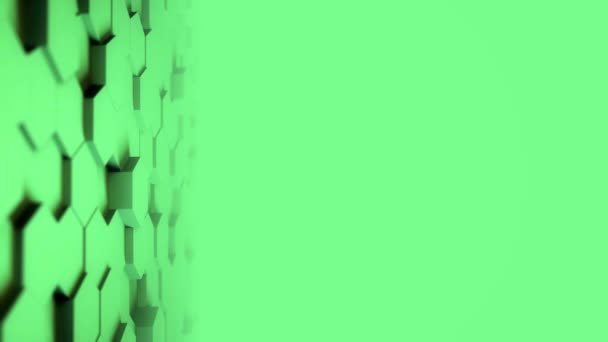 Abstrait hexagone géométrique bureau surface lisse déplacer lumière lumineux propre modèle de grille hexagonale minimale, mouvement d'ondulation aléatoire toile de fond de rendu 3D dans un mur vide architectural simple 4K UHD — Video