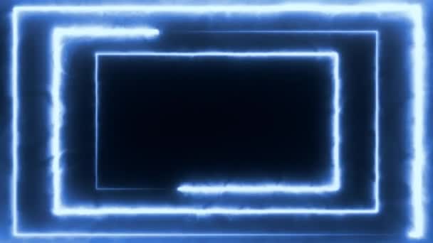 Néon bakcground volant à travers un rectangle de néon rotatif incandescent créant un tunnel, spectre bleu rouge rose violet, fluorescent 3d rendant la lumière infinie, éclairage coloré moderne, 4k 