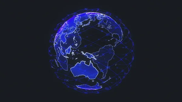 Globale Netzwerkverbindung der Welt abstrakte 3D-Rendering-Satelliten starlink. Satelliten schaffen ein oneweb oder eine Skybridge, die den Planeten umgibt und die Komplexität überträgt Big Data überschwemmt die moderne digitale Welt — Stockfoto