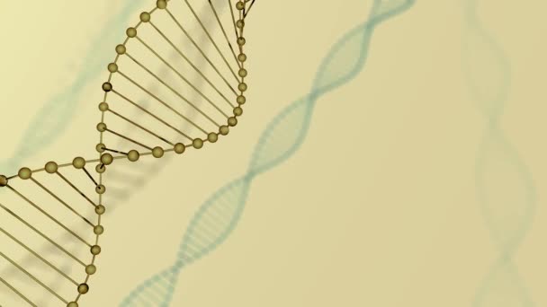 Abstrato azul brilhante DNA dupla hélice com profundidade de campo. Animação de construção de DNA a partir de detritos de renderização 3d. Animação científica. Imagens futuristas do Genom. Desenho conceitual da genética — Vídeo de Stock