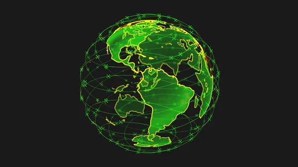 Digital earth data globe - abstract 3D rendering satellites starlink video network connection the world. satellites create oneweb or skybridge surrounding planet conveying complexity big data flood