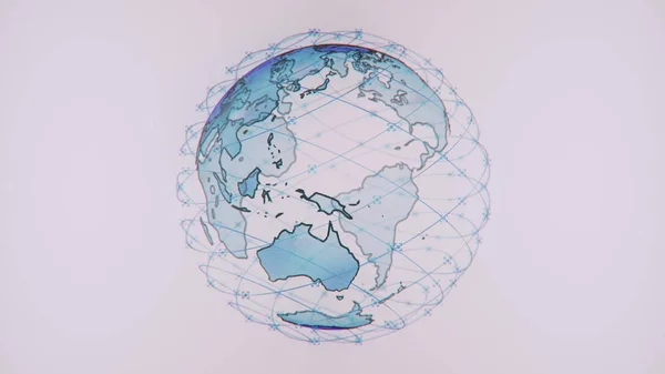 无线互联网数据 wifi 连接由全球电信卫星系统在渲染概念动画上呈现黑色背景 3D 渲染 4k — 图库照片