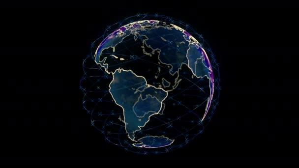 Données internet sans fil connectivité wifi par un système global de satellites de télécommunications dans l'animation de rendu concept sur fond noir rendu 3d en 4K — Video