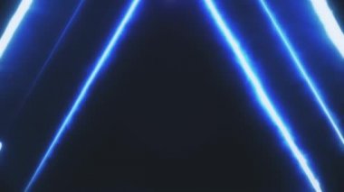 Neon bakcground bir tünel oluşturma edless parlayan dönen neon üçgenler ile uçan, mavi kırmızı pembe mor spektrum, floresan 3d render sonsuzluk ışığı, modern renkli aydınlatma, 4k