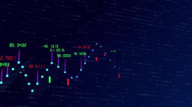 Finansal grafik ve veriler iş dijital eğilim verileri ve Borsa kavramı olarak soyut arka plan üzerinde sayıların sürekli bir artış gösteren, büyüyen grafikler ve sayı ların akan sayaçları