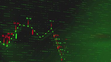 Finansal grafik ve veri iş dijital eğilim veri ve Hisse senedi kavramı olarak soyut 3d render arka plan üzerinde sayıların sürekli bir artış gösteren, büyüyen grafikler ve sayıların akan sayaçları