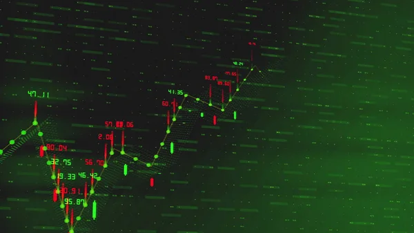 Gráfico financeiro e dados que mostram um aumento constante nos lucros, gráficos em crescimento e contadores de fluxo de números em resumo 3d fundo de renderização como conceito de dados de tendência digital de negócios e estoque — Fotografia de Stock