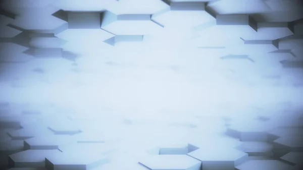 Abstrait hexagone géométrique bureau surface lisse déplacer lumière lumineux propre modèle de grille hexagonale minimale, mouvement d'ondulation aléatoire toile de fond de rendu 3D dans un mur vide architectural simple 4K UHD — Photo