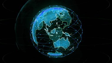 Dijital dünya veri küresi - soyut 3d render uydular ağ dünya çapında. bilimsel bir teknoloji starlink uydular bir web veya skybridge dünya çevresini çevreleyen oluşturmak iletim