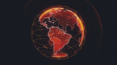 4K 'da siyah arkaplan üzerine konsept canlandırma konsepti için küresel telekomünikasyon uyduları sistemi tarafından kablosuz internet veri kablosuz bağlantısıName
