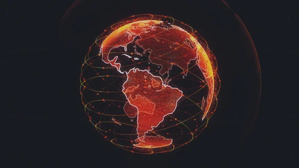 Conectividad wifi de datos inalámbricos de Internet por un sistema global de satélites de telecomunicaciones en 3D renderizado concepto de animación sobre fondo negro en 4K — Foto de Stock